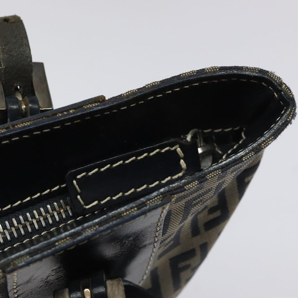 FENDI Zucchino Canvas Hand Bag Navy Silver 115520