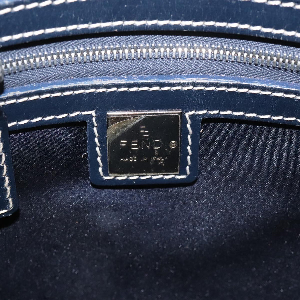 FENDI Zucchino Canvas Hand Bag Navy Silver 115520