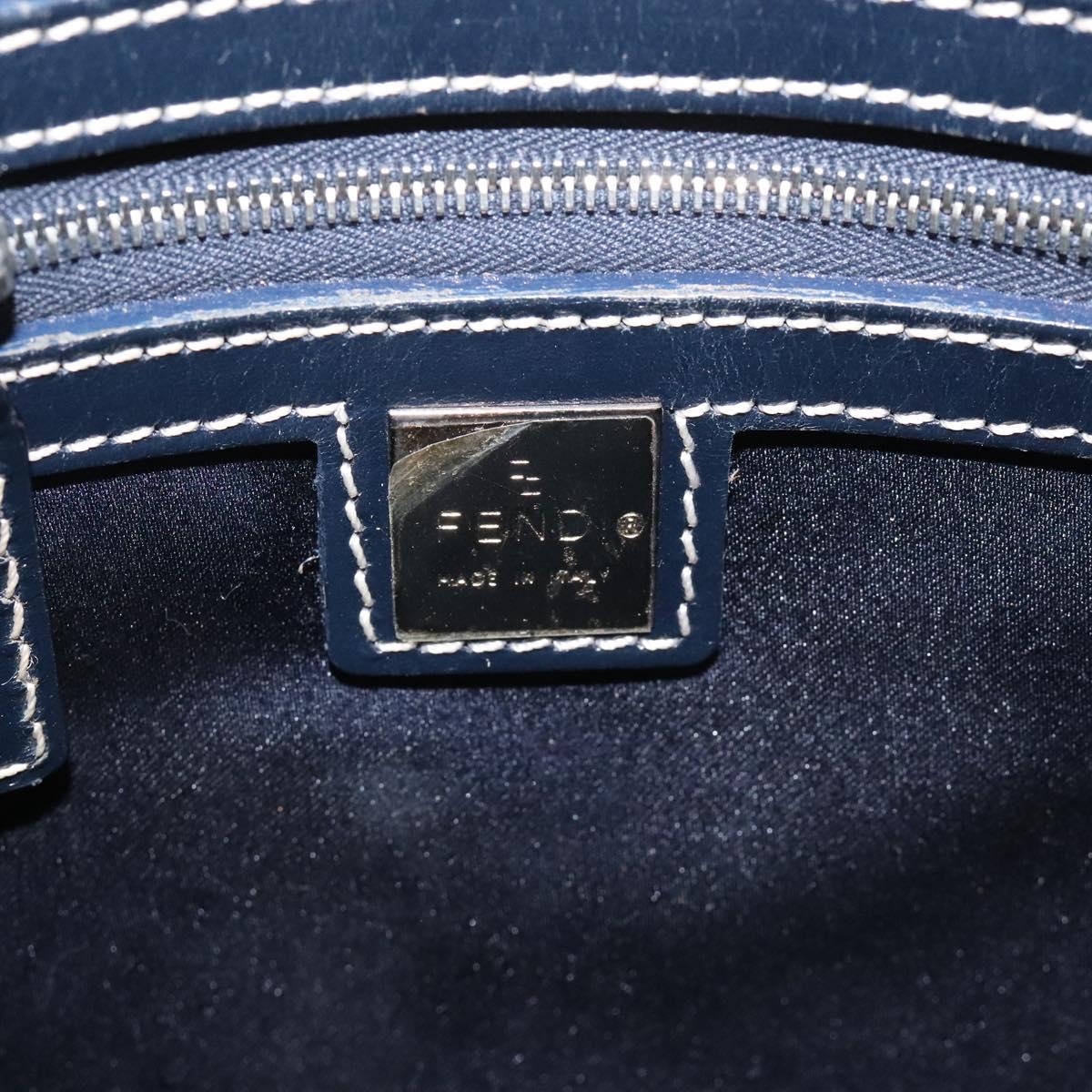 FENDI Zucchino Canvas Hand Bag Navy Silver 115520