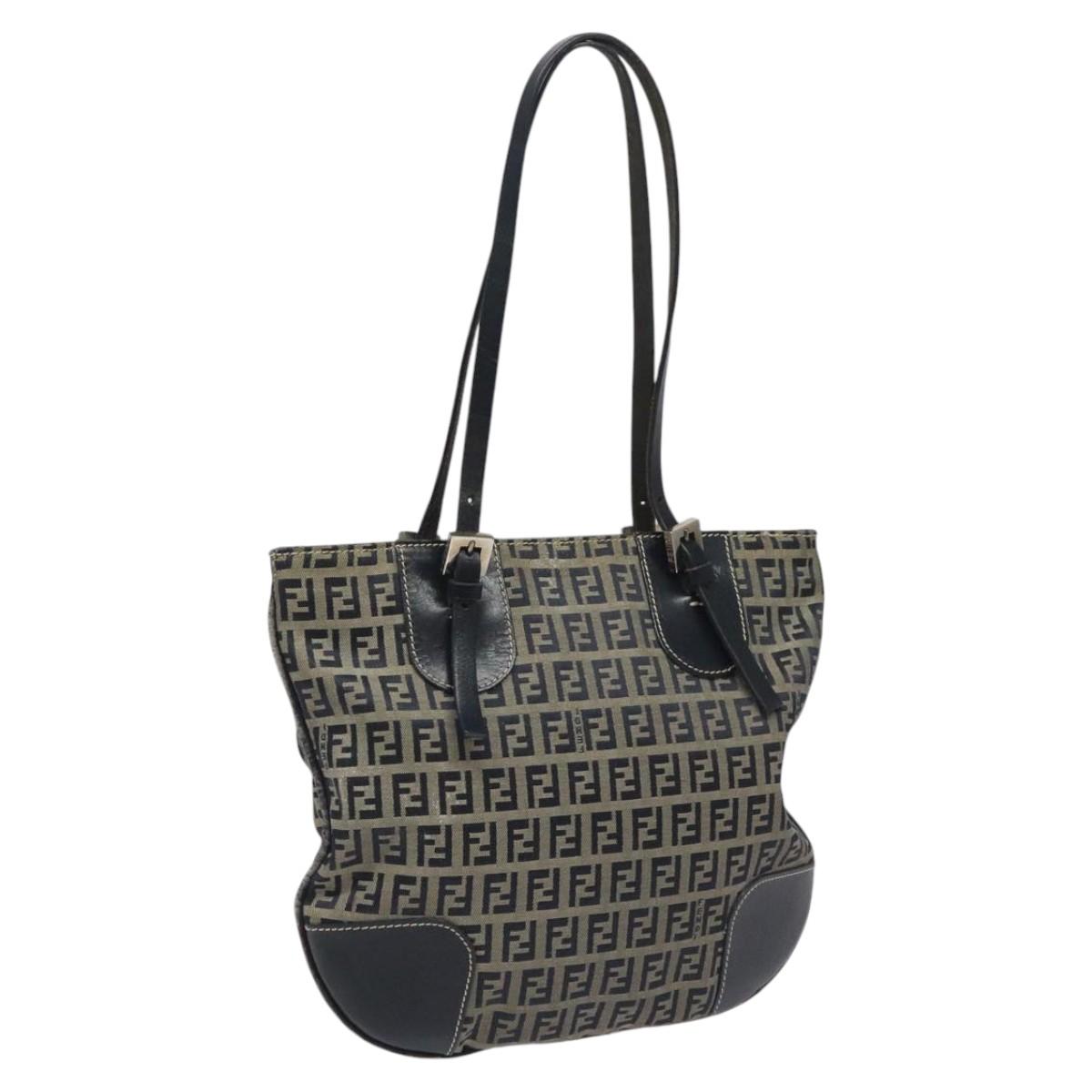FENDI Zucchino Canvas Hand Bag Navy Silver 115520