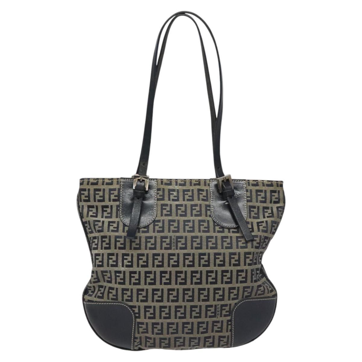 FENDI Zucchino Canvas Hand Bag Navy Silver 115520