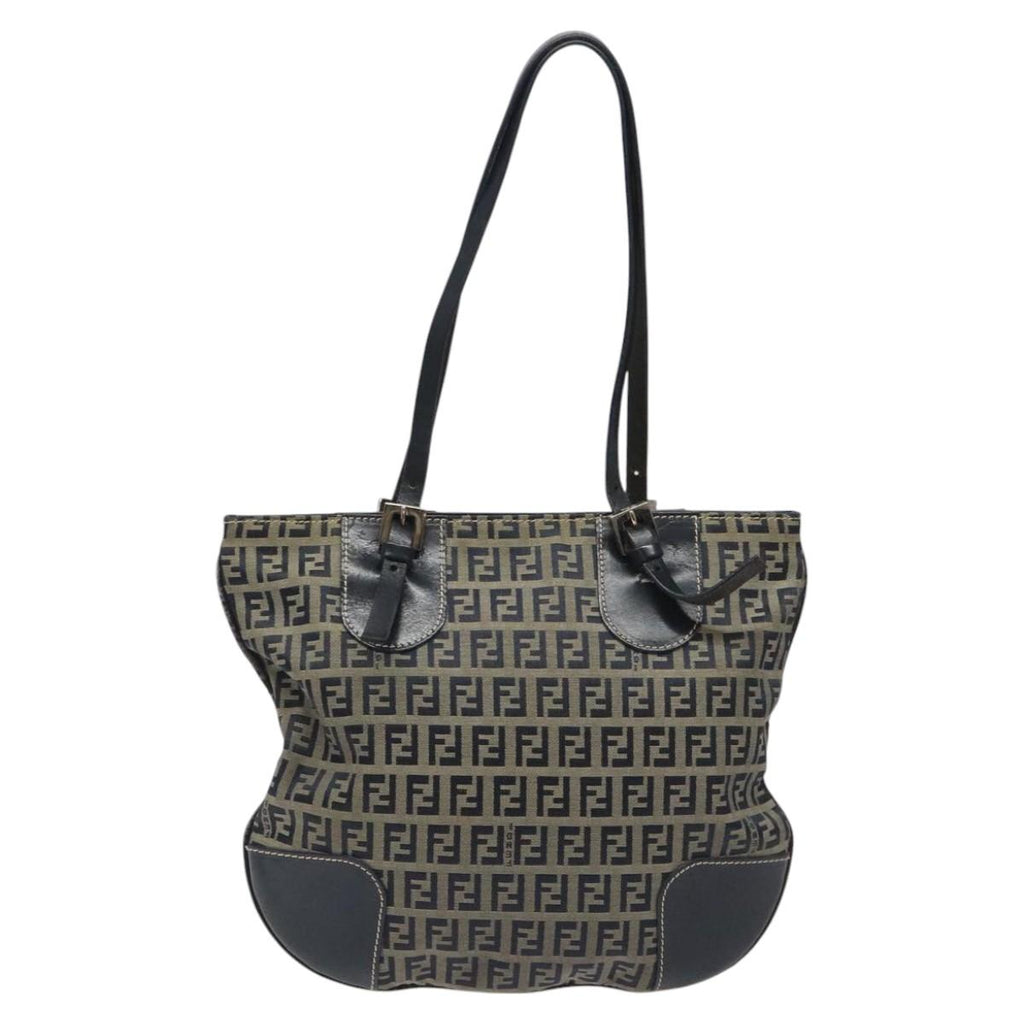 FENDI Zucchino Canvas Hand Bag Navy Silver 115520