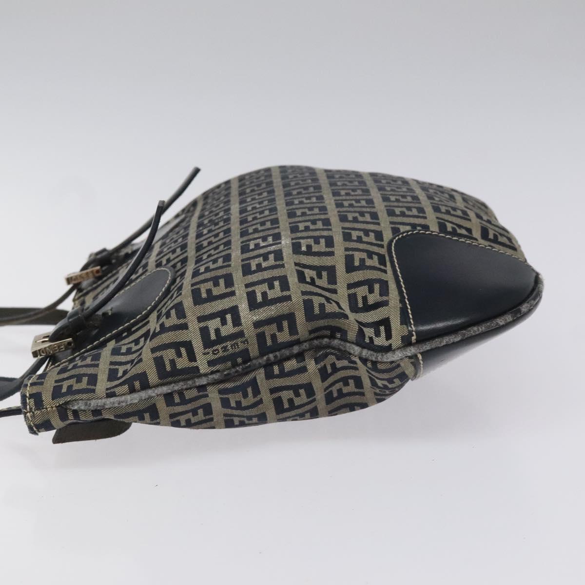 FENDI Zucchino Canvas Hand Bag Navy Silver 115520
