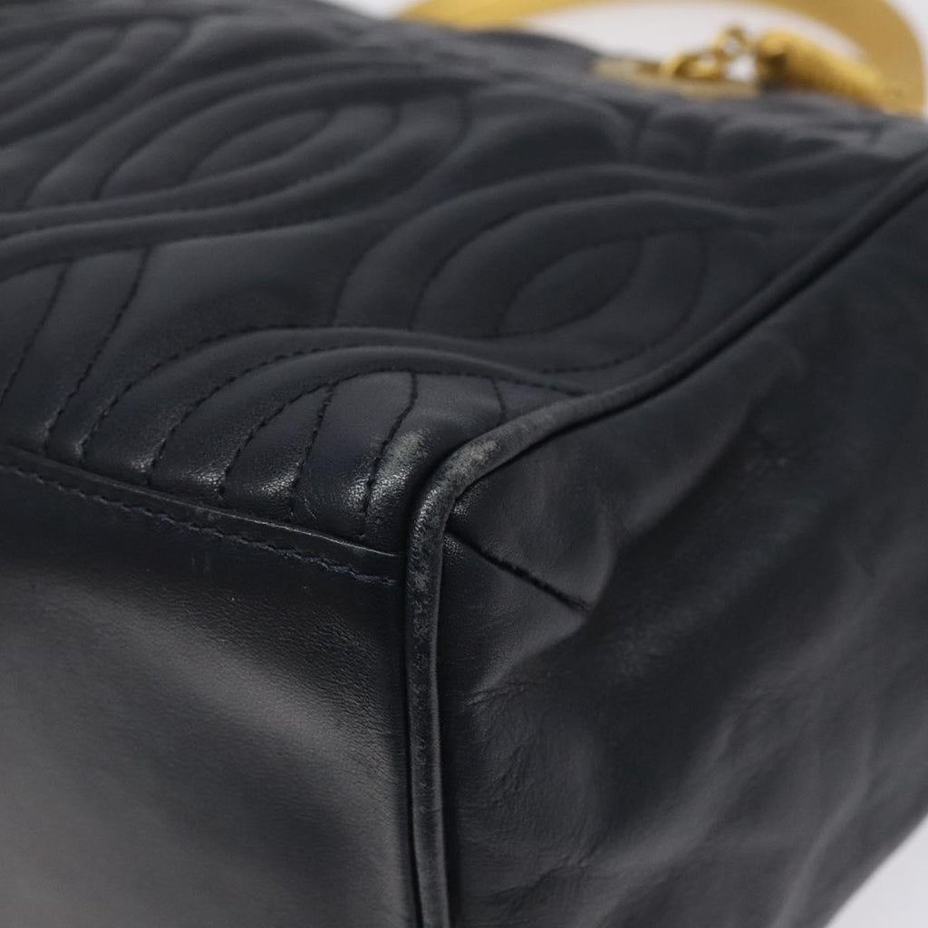 FENDI Hand Bag Leather metal Navy Gold 115547