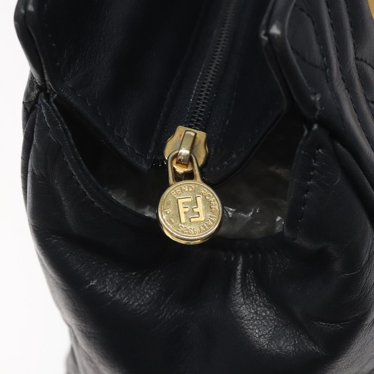 FENDI Hand Bag Leather metal Navy Gold 115547