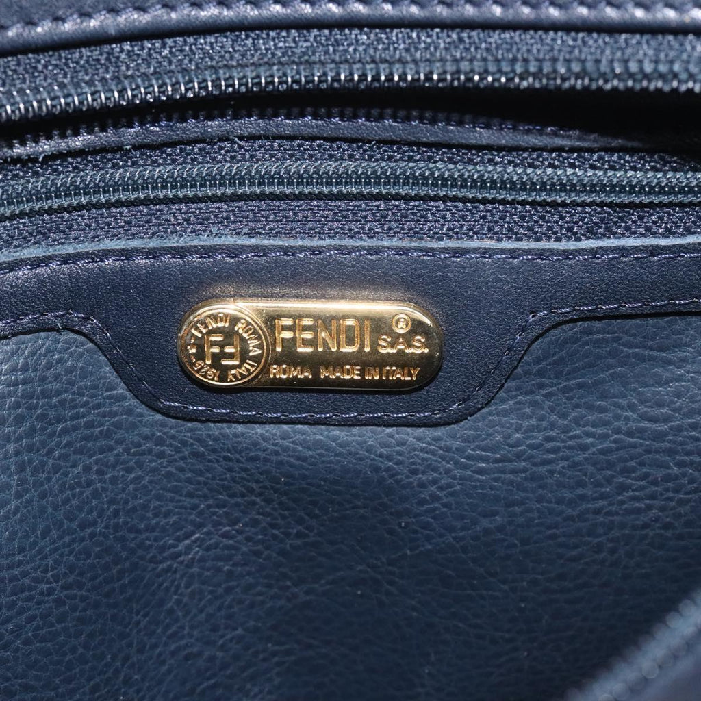 FENDI Hand Bag Leather metal Navy Gold 115547