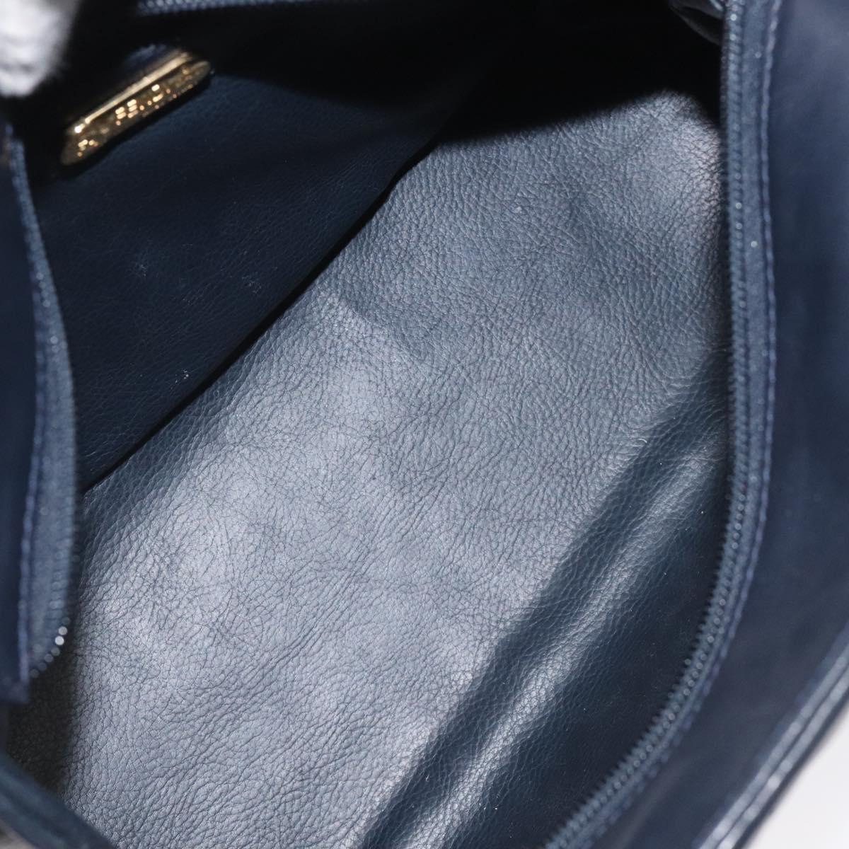 FENDI Hand Bag Leather metal Navy Gold 115547