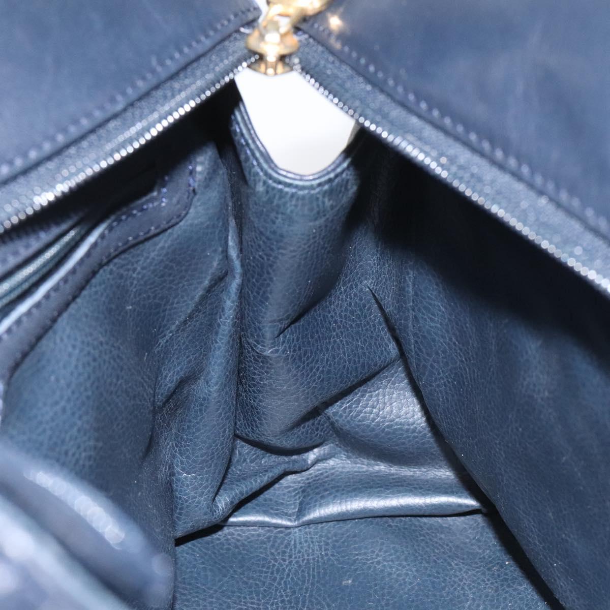 FENDI Hand Bag Leather metal Navy Gold 115547