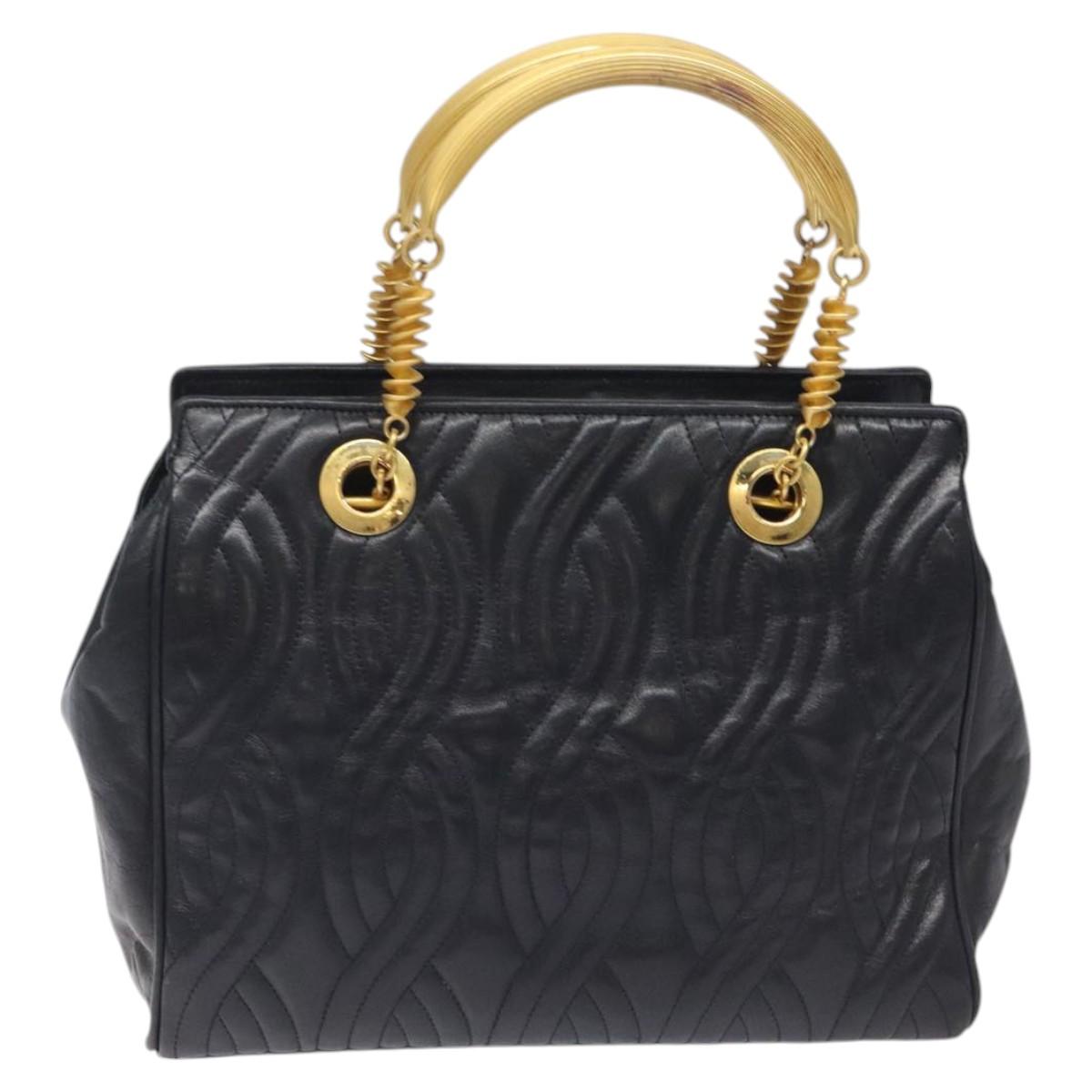 FENDI Hand Bag Leather metal Navy Gold 115547