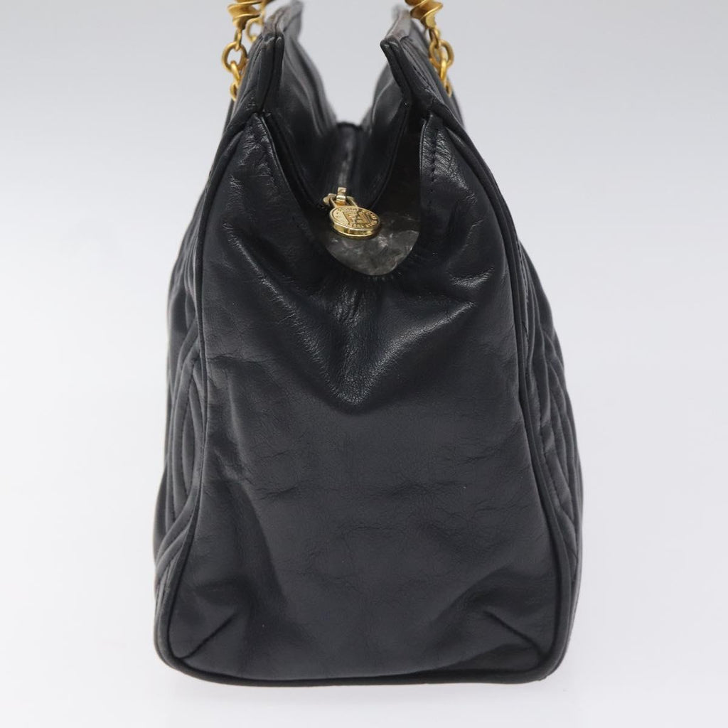FENDI Hand Bag Leather metal Navy Gold 115547