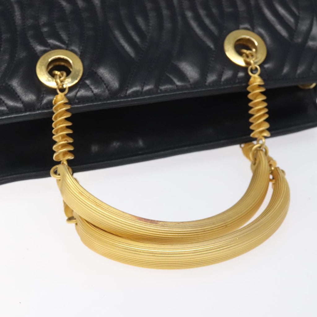 FENDI Hand Bag Leather metal Navy Gold 115547