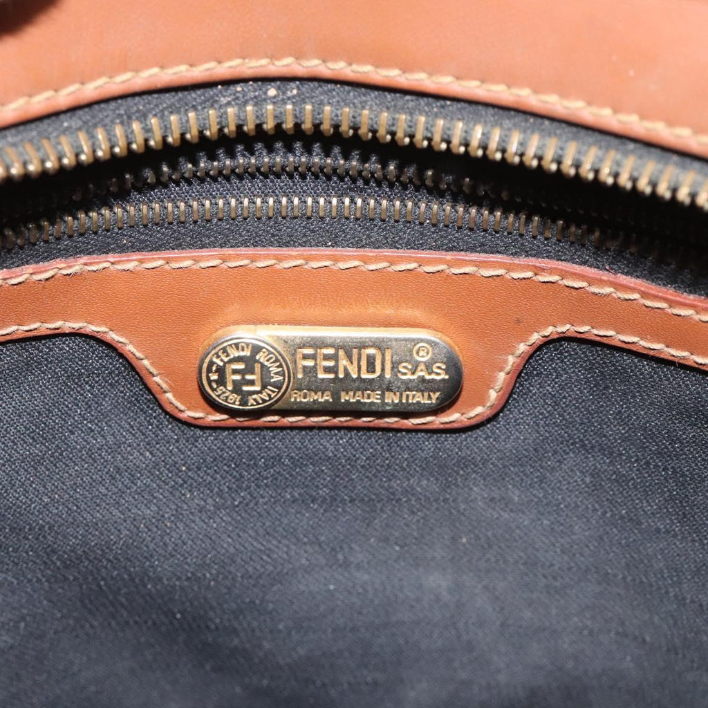 FENDI Pecan Canvas Shoulder Bag Brown Black 115751