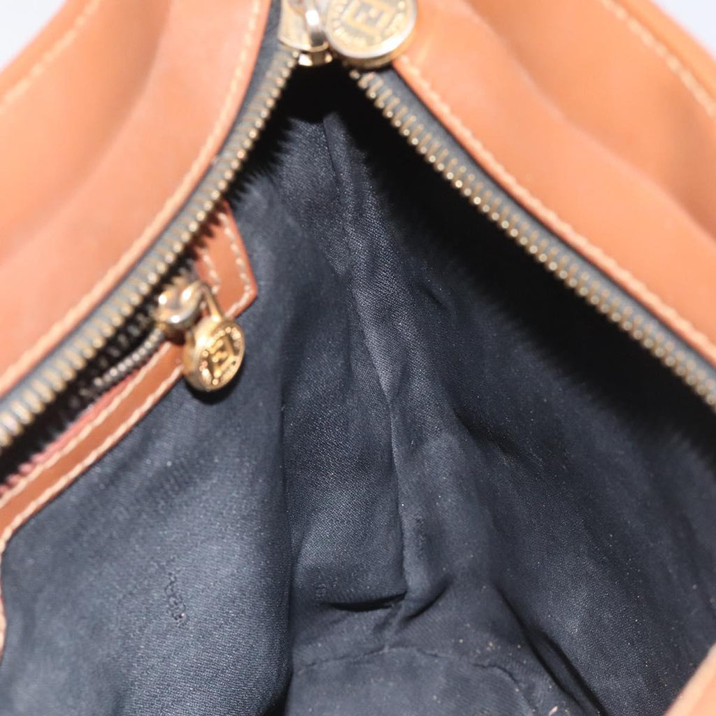 FENDI Pecan Canvas Shoulder Bag Brown Black 115751