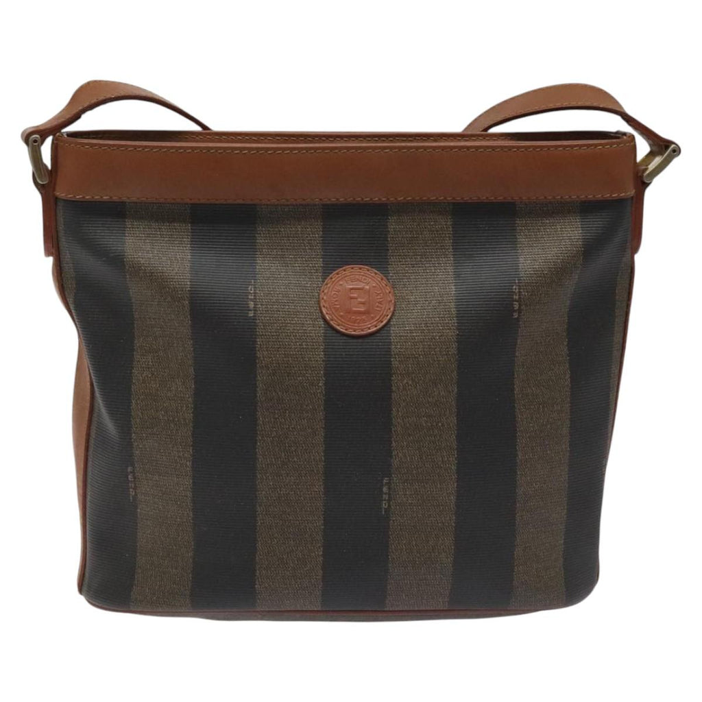 FENDI Pecan Canvas Shoulder Bag Brown Black 115751
