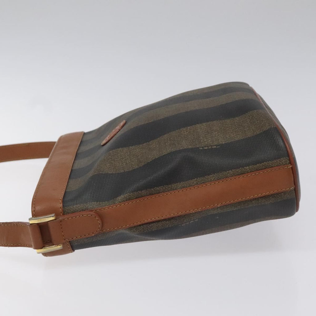 FENDI Pecan Canvas Shoulder Bag Brown Black 115751
