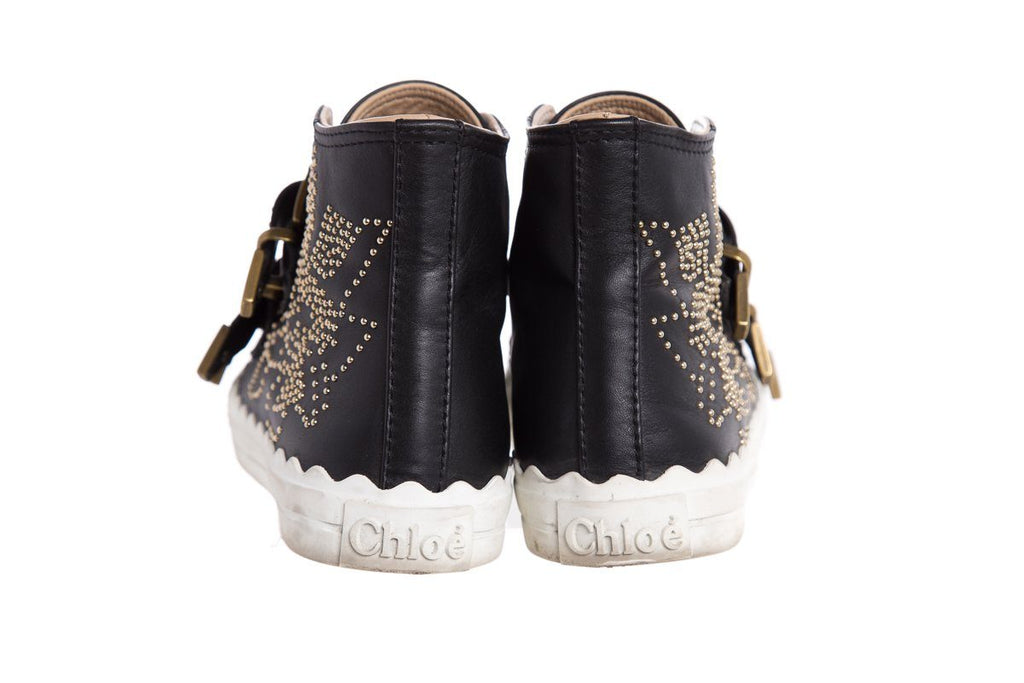 ChloÃƒÆ’Ã‚Â© Black Leather Studded Buckle High-Top Sneakers SZ 37