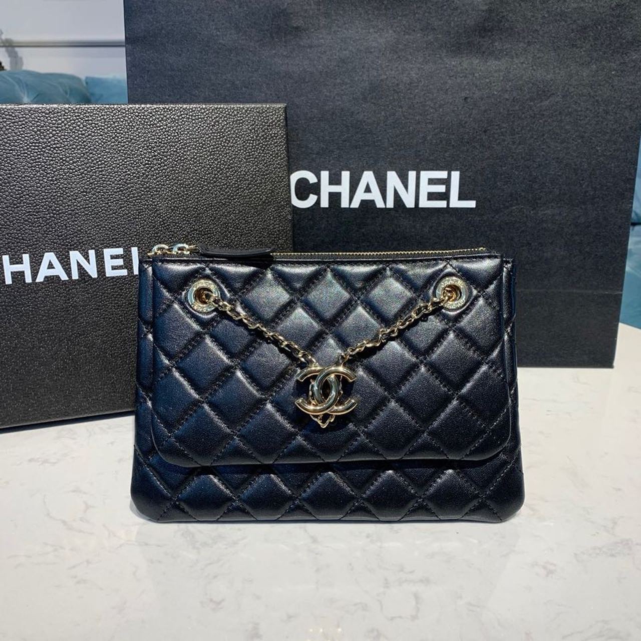 CHLSmall Double Case Bag With Strap Black For Women, Women’s Bags, Shoulder And Crossbody Bags 9in/23cm AP1074