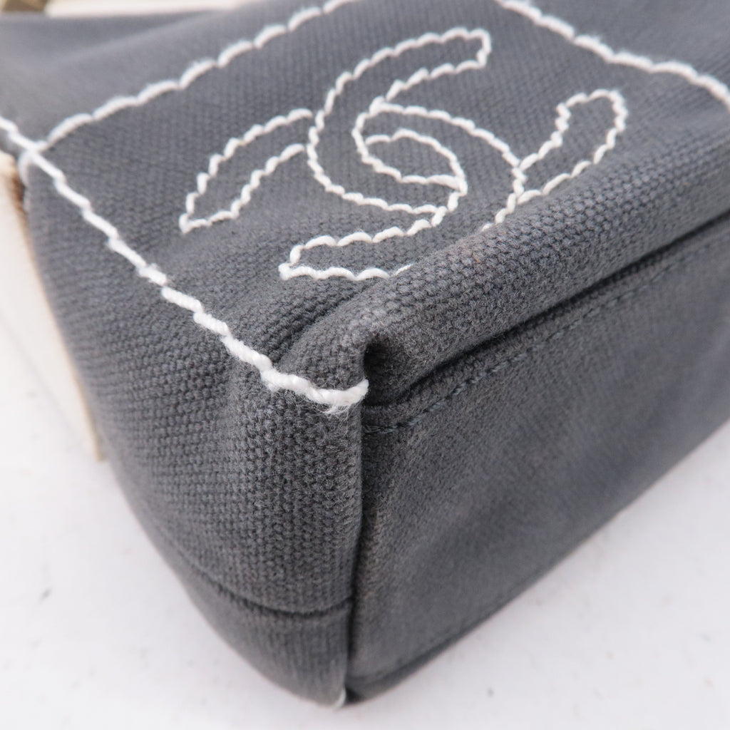 CHANEL Chocolate Bar Wild Stitch Canvas Hand Bag Gray