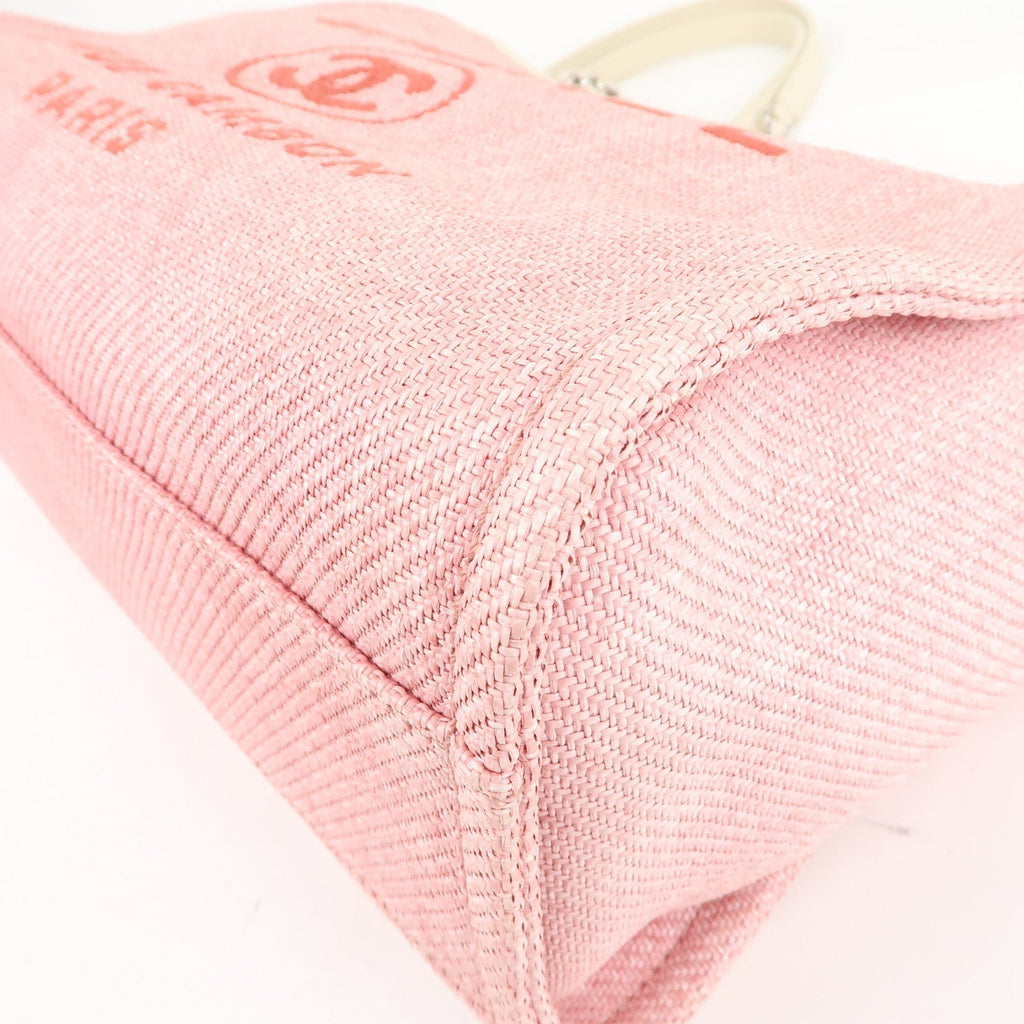 CHANEL Deauville MM Straw Leather Chain Tote Bag Pink A67001