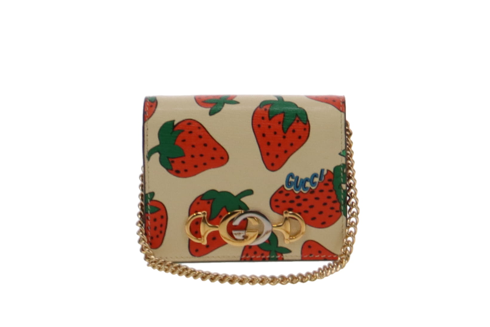 Gucci Leather Strawberry Zumi Card Case on Handheld Chain
