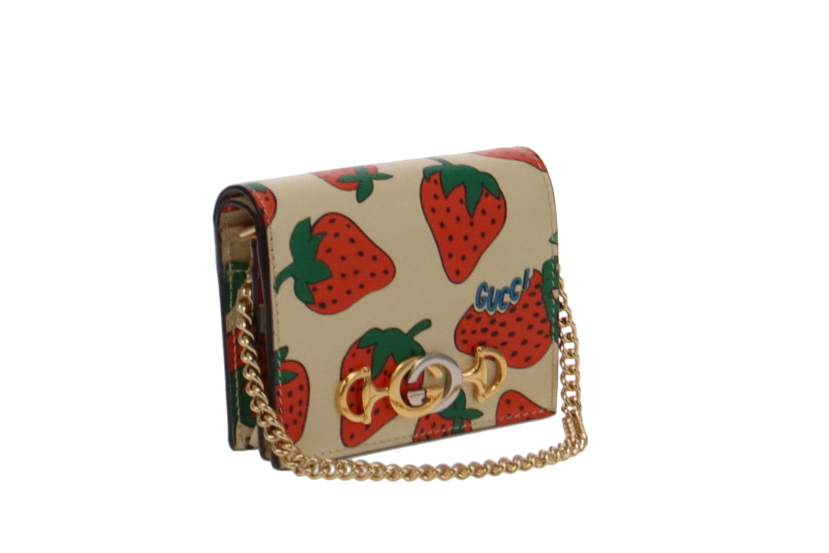 Gucci Leather Strawberry Zumi Card Case on Handheld Chain