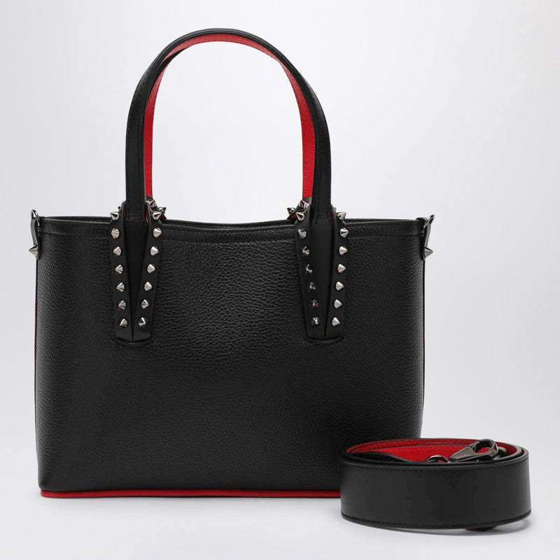Christian Louboutin Cabata Black Leather Mini Tote Bag With Spikes Women