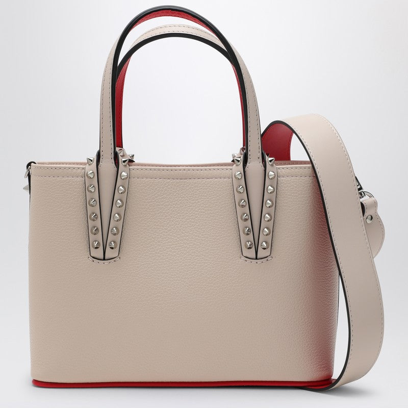 Christian Louboutin Cabata Ivory Leather Mini Tote Bag With Spikes Women