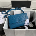 CHLFlap Bag Red Hardware Grained Blue For Women, Women’s Handbags, Shoulder Bags 9.4in/24cm AS2303