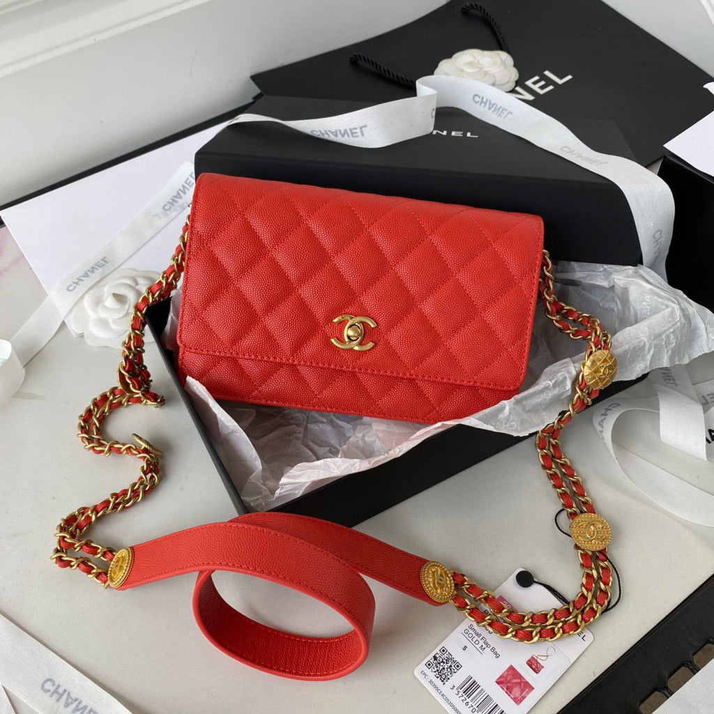 CHLSmall Flap Bag Gold Hardware Red For Women, Women’s Handbags, Shoulder Bags 7.5in/19cm AP2840