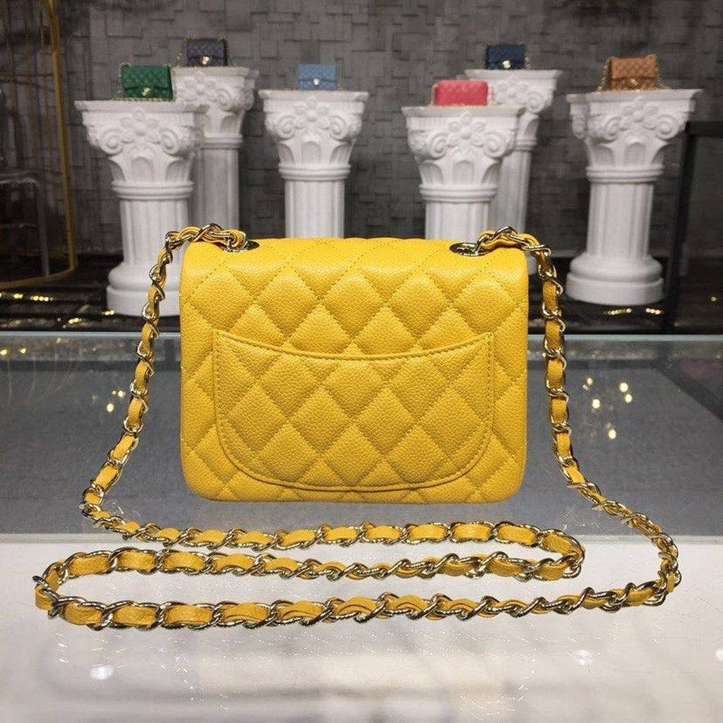CHLMini Flap Bag Caviar Yellow For Women, Women’s Bags, Shoulder And Crossbody Bags 6.7in/17cm A35200