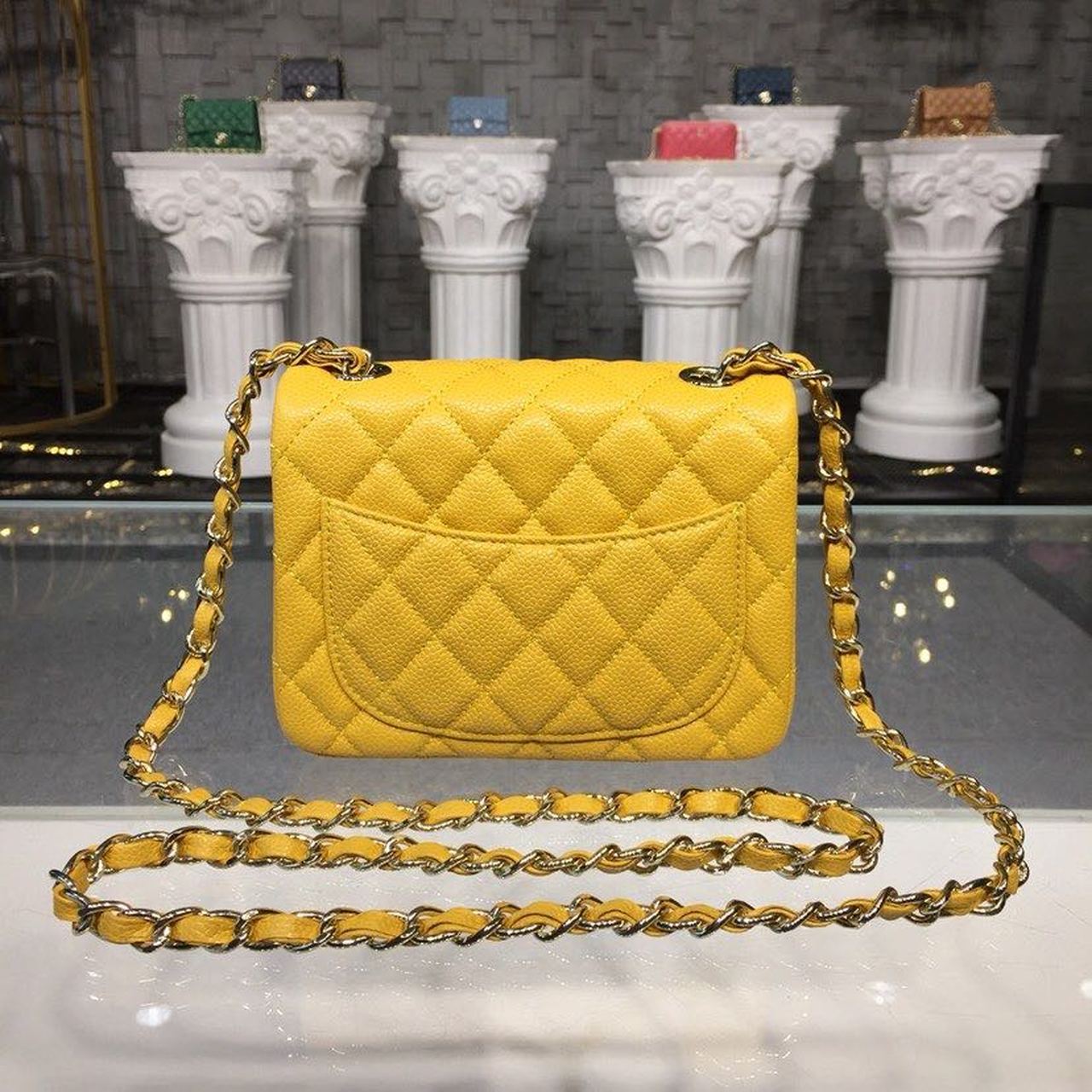 CHLMini Flap Bag Caviar Yellow For Women, Women’s Bags, Shoulder And Crossbody Bags 6.7in/17cm A35200