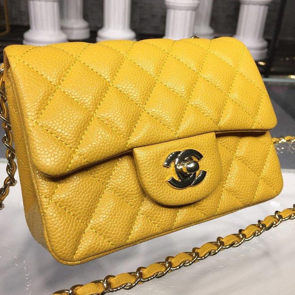 CHLMini GlamIap Bag Caviar Yellow For Women Bags, Shoulder And Crossbody Bags 6.7in/17cm A35200