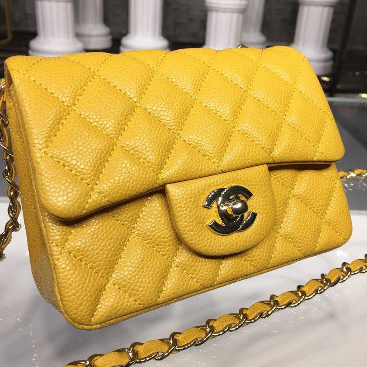 CHLMini GlamIap Bag Caviar Yellow For Women Bags, Shoulder And Crossbody Bags 6.7in/17cm A35200