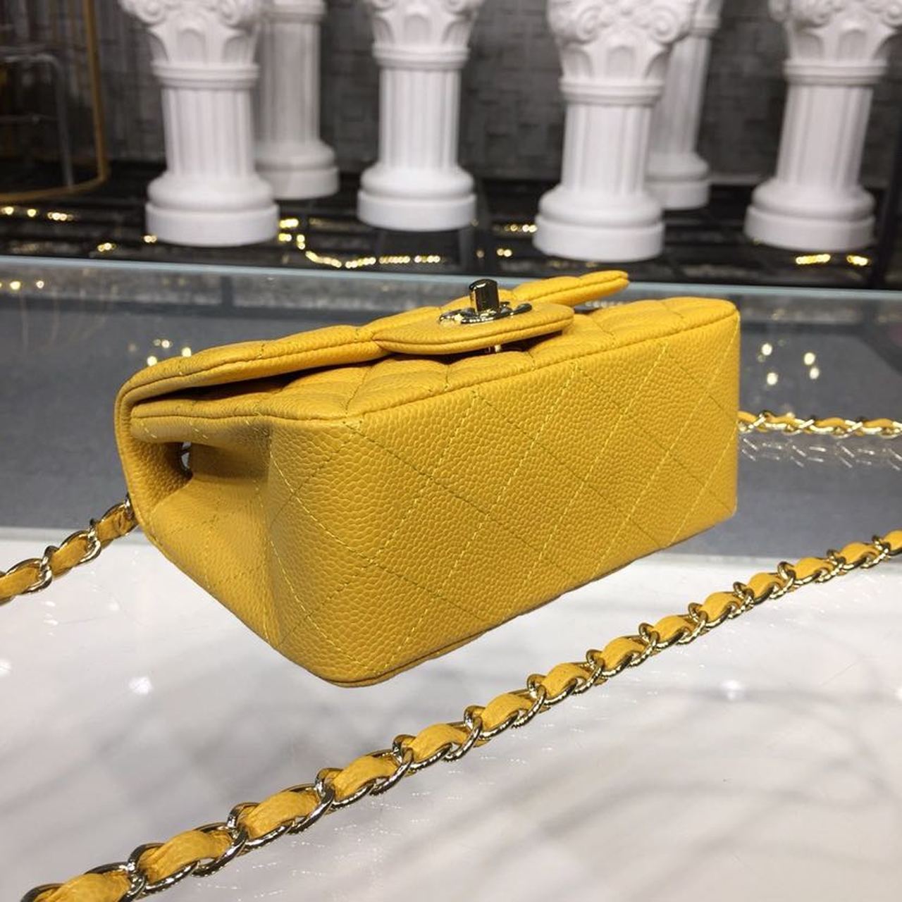 CHLMini Flap Bag Caviar Yellow For Women, Women’s Bags, Shoulder And Crossbody Bags 6.7in/17cm A35200