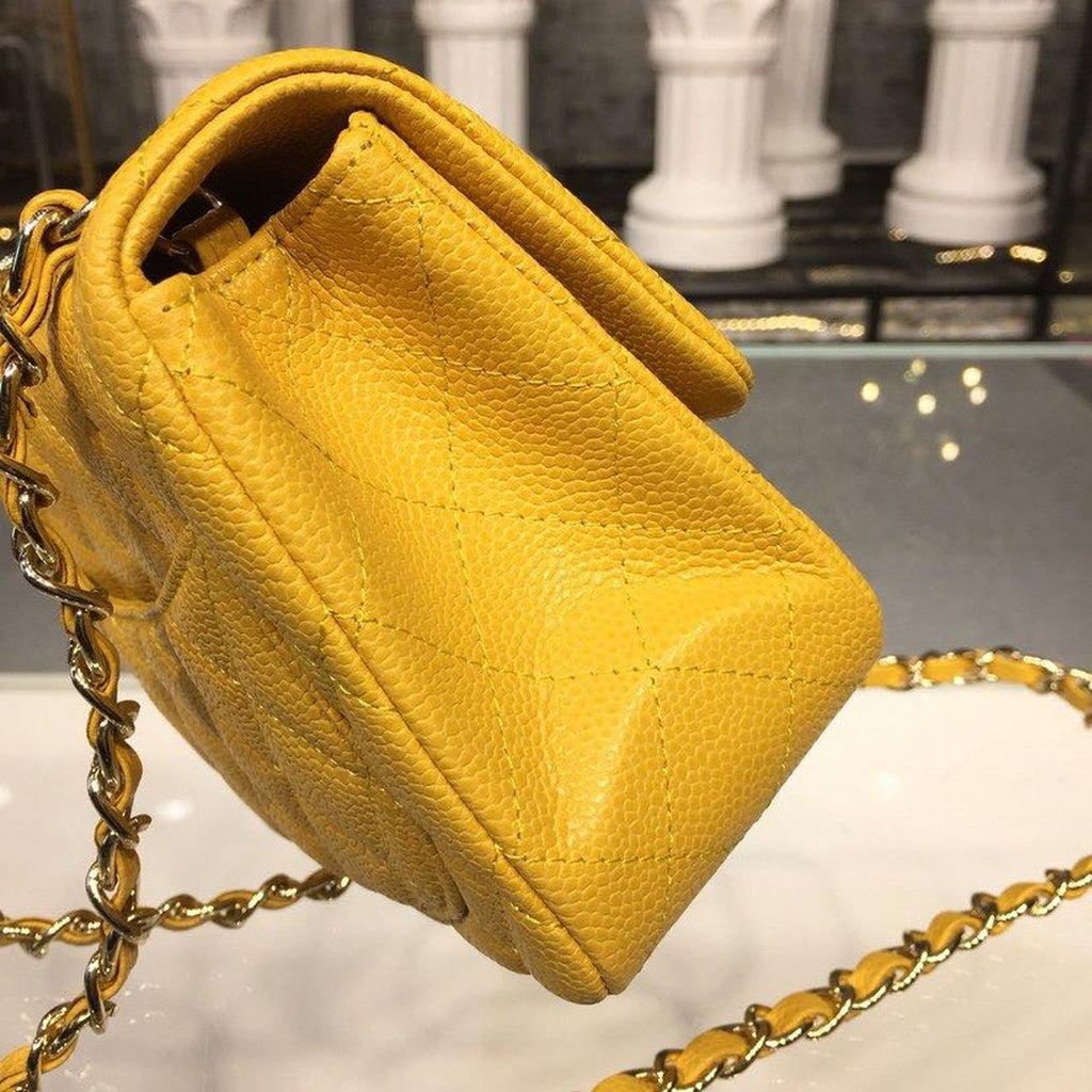 CHLMini Flap Bag Caviar Yellow For Women, Women’s Bags, Shoulder And Crossbody Bags 6.7in/17cm A35200