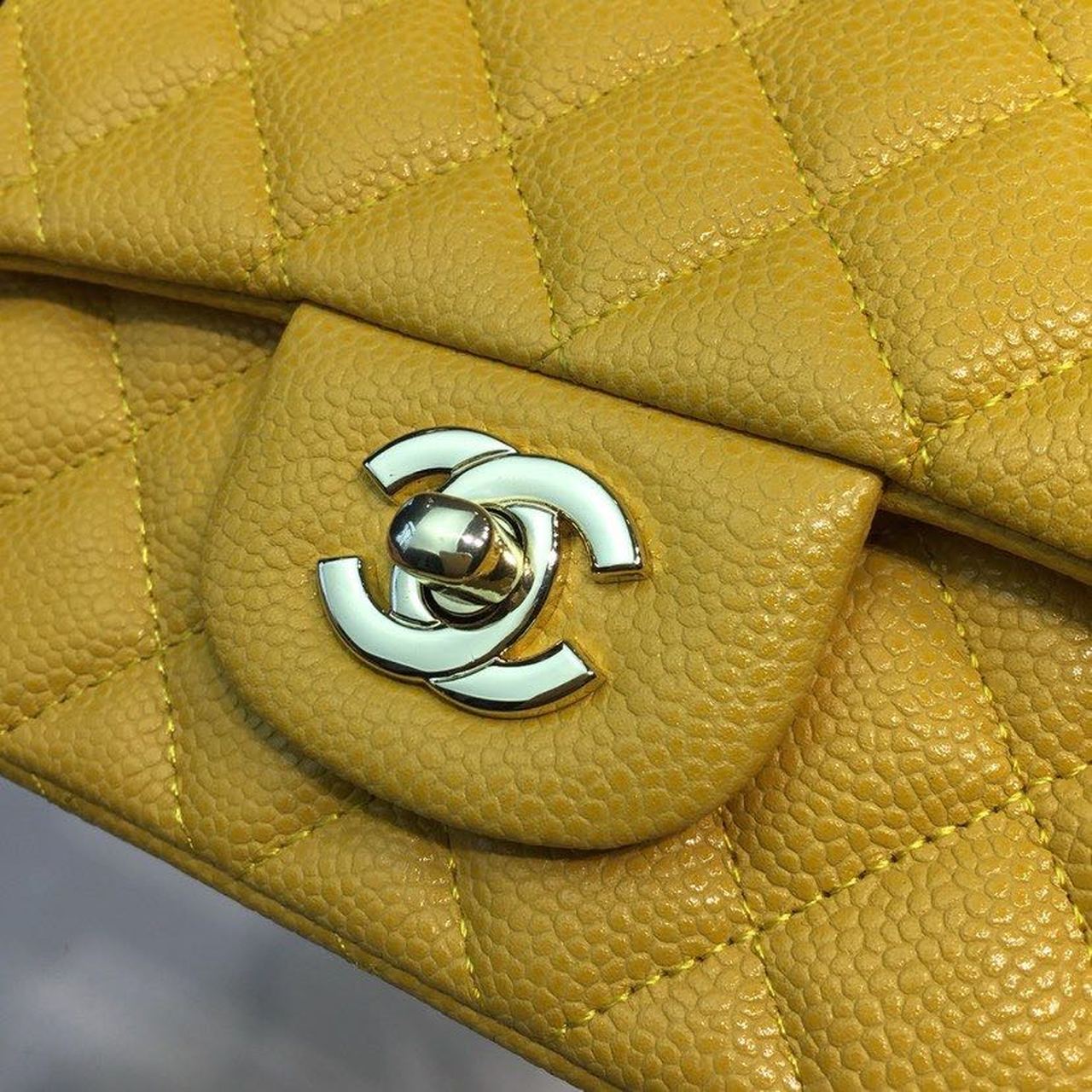 CHLMini Flap Bag Caviar Yellow For Women, Women’s Bags, Shoulder And Crossbody Bags 6.7in/17cm A35200