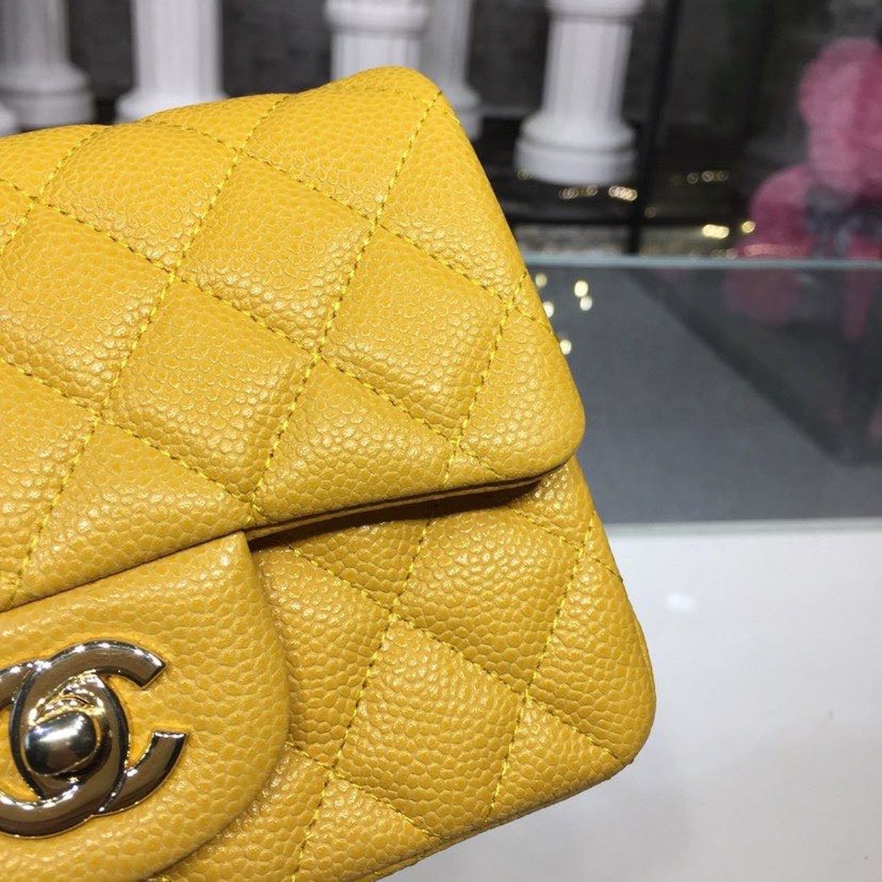 CHLMini Flap Bag Caviar Yellow For Women, Women’s Bags, Shoulder And Crossbody Bags 6.7in/17cm A35200