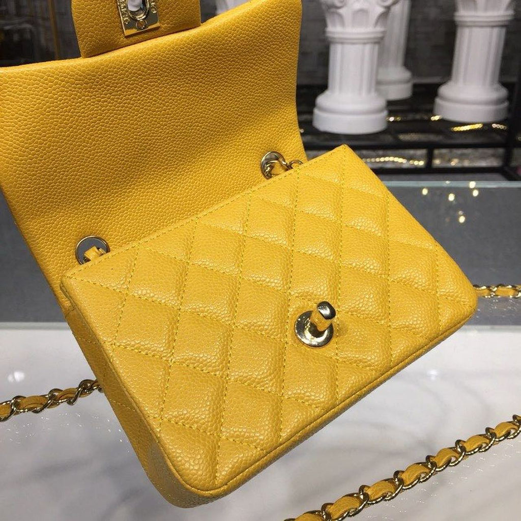 CHLMini Flap Bag Caviar Yellow For Women, Women’s Bags, Shoulder And Crossbody Bags 6.7in/17cm A35200