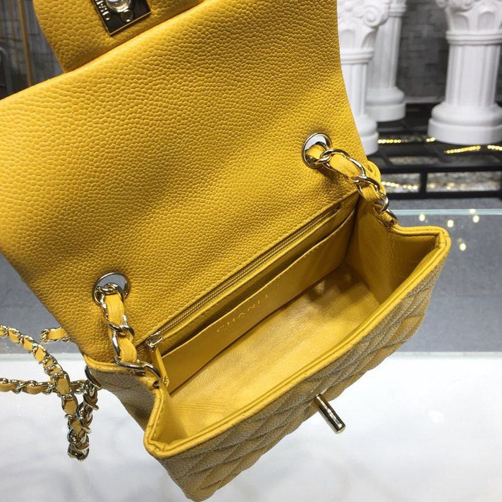 CHLMini GlamIap Bag Caviar Yellow For Women Bags, Shoulder And Crossbody Bags 6.7in/17cm A35200