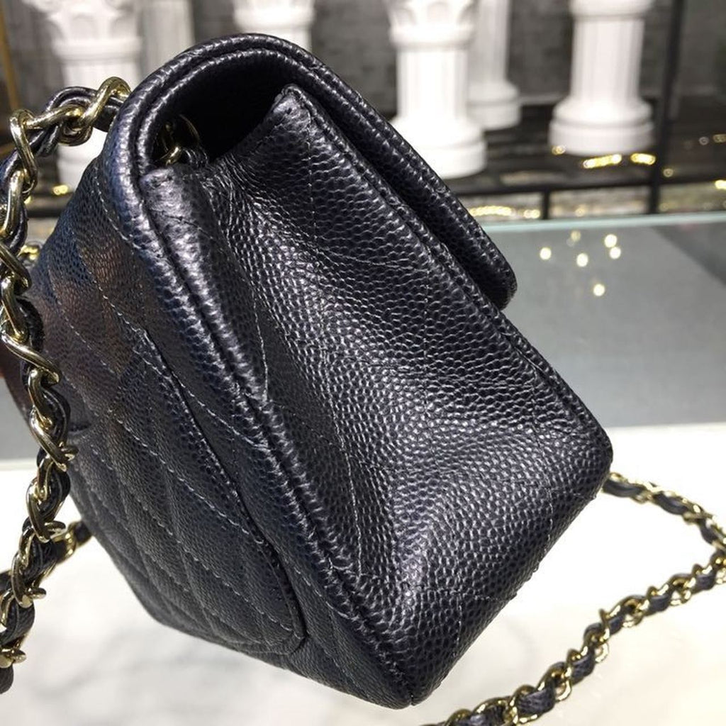 CHLMini Flap Bag Caviar Black For Women, Women’s Bags, Shoulder And Crossbody Bags 6.7in/17cm A35200