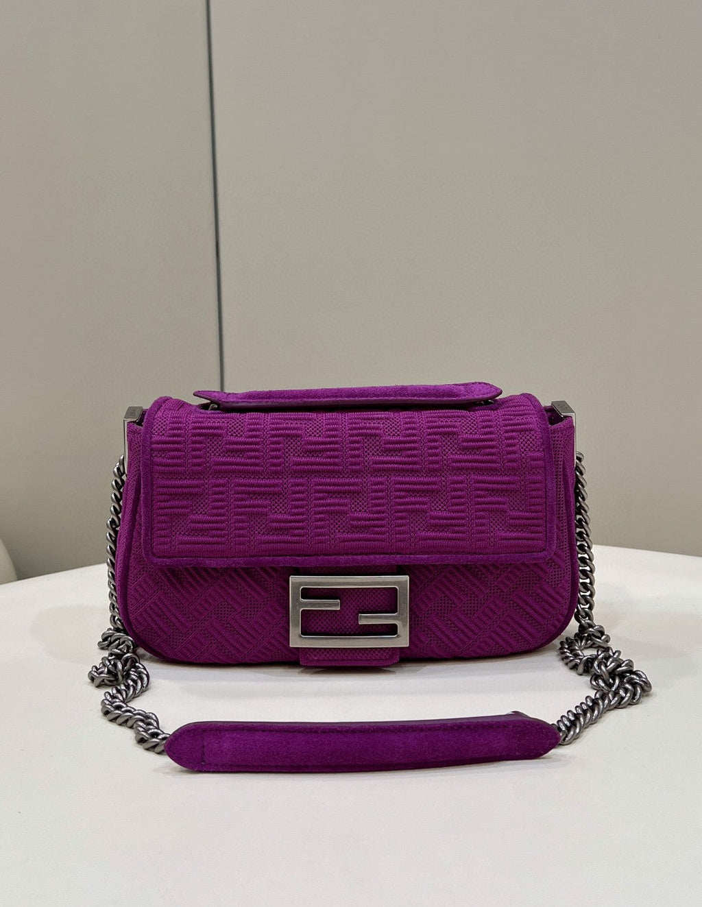 FI Baguette Chain MiGLAMI Purple FF Fabric Bag For Woman 14.5cm/6in 8BR793AHW5F1GEH