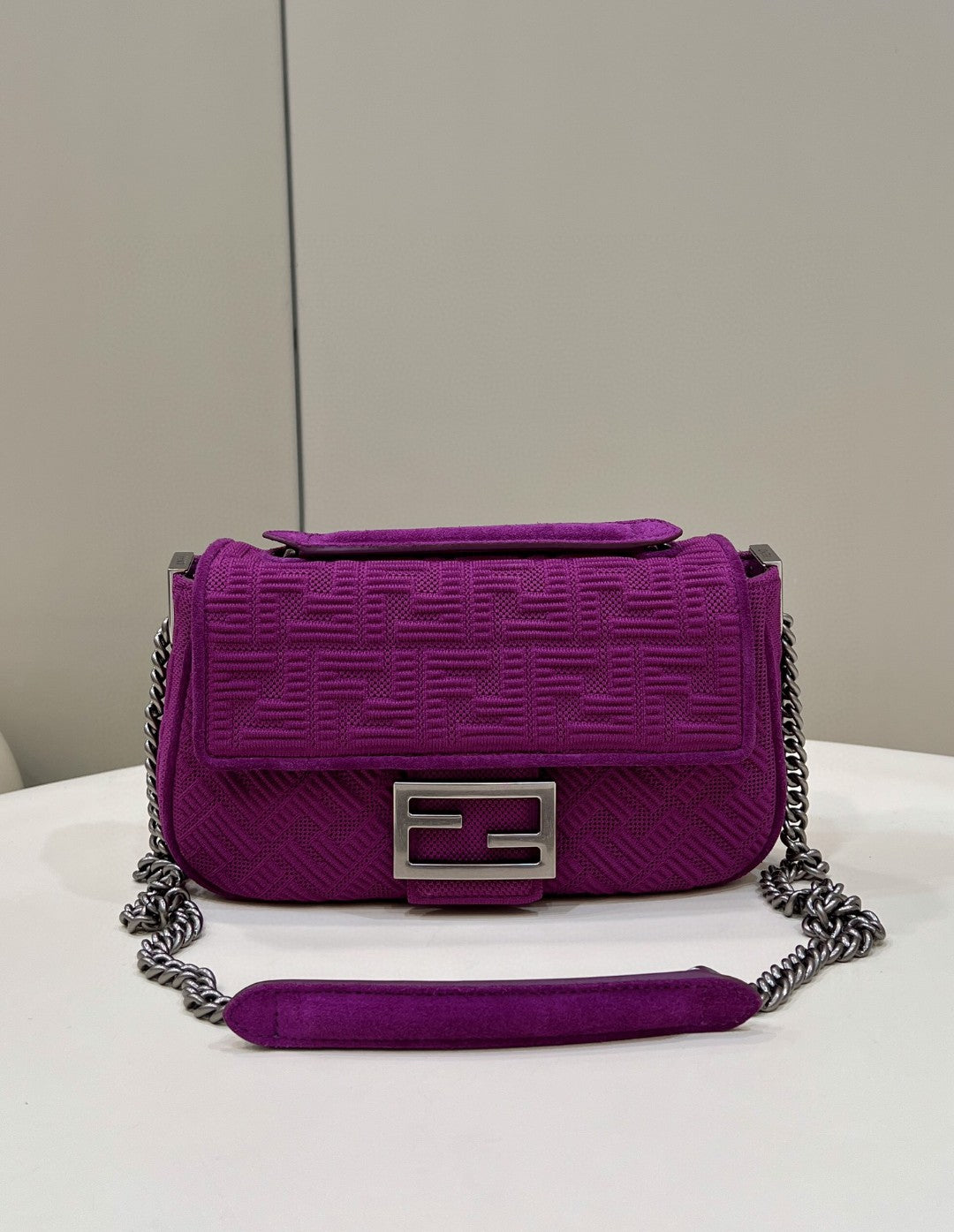 FI Baguette Chain MiGLAMI Purple FF Fabric Bag For Woman 14.5cm/6in 8BR793AHW5F1GEH