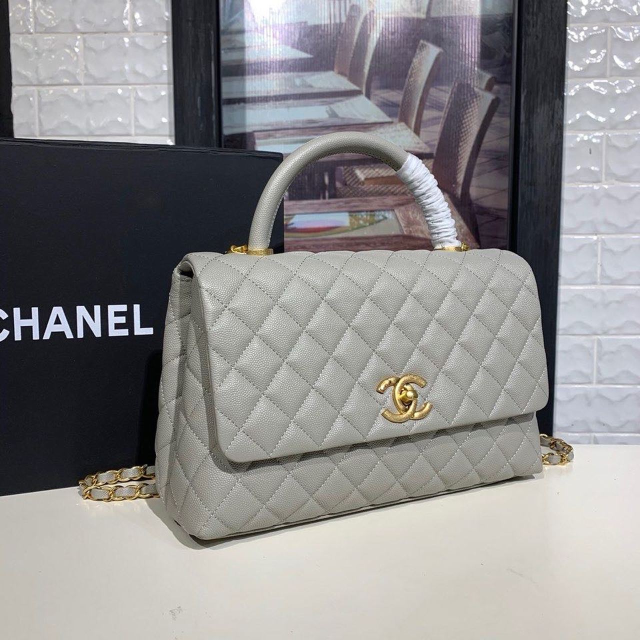 CHLLarge Flap Bag With Top Handle Grey For Women, Women’s Handbags, Shoulder And Crossbody Bags 11in/28cm A92991