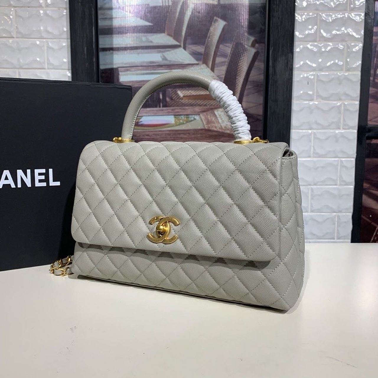 CHLLarge Flap Bag With Top Handle Grey For Women, Women’s Handbags, Shoulder And Crossbody Bags 11in/28cm A92991