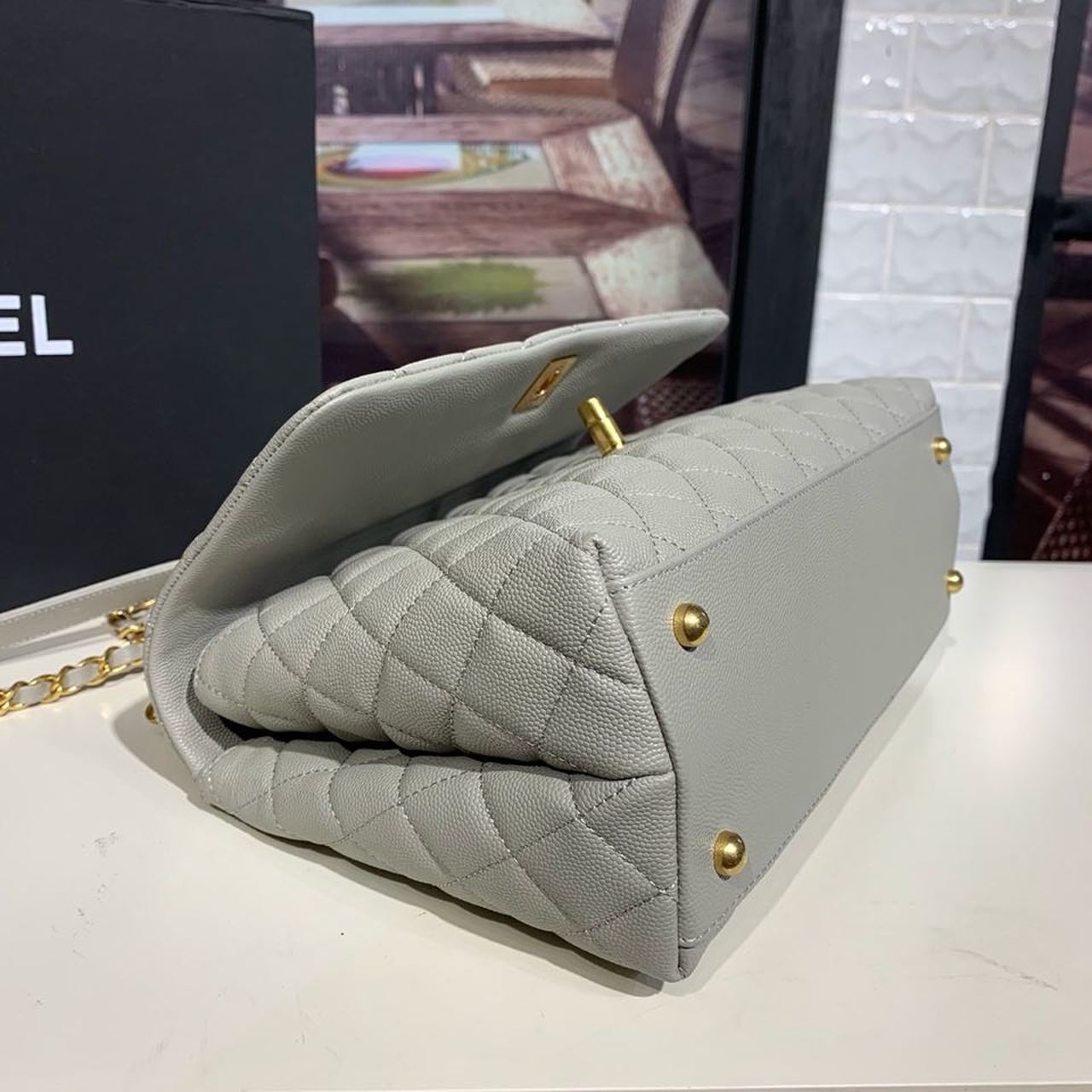 CHLLarge Flap Bag With Top Handle Grey For Women, Women’s Handbags, Shoulder And Crossbody Bags 11in/28cm A92991