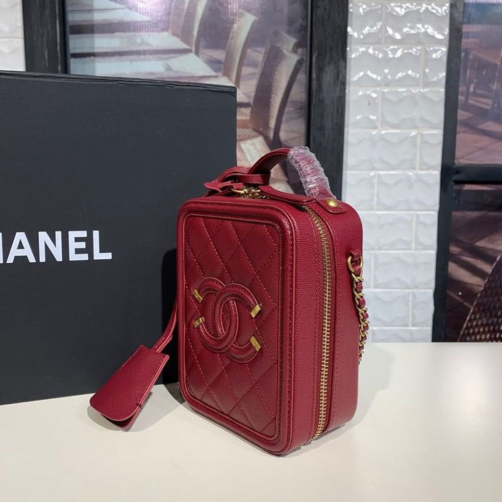 CHL Filigree Vertical Vanity Case Bag Burgundy For Women, Women’s Handbags, Shoulder And Crossbody Bags 6.7in/17cm