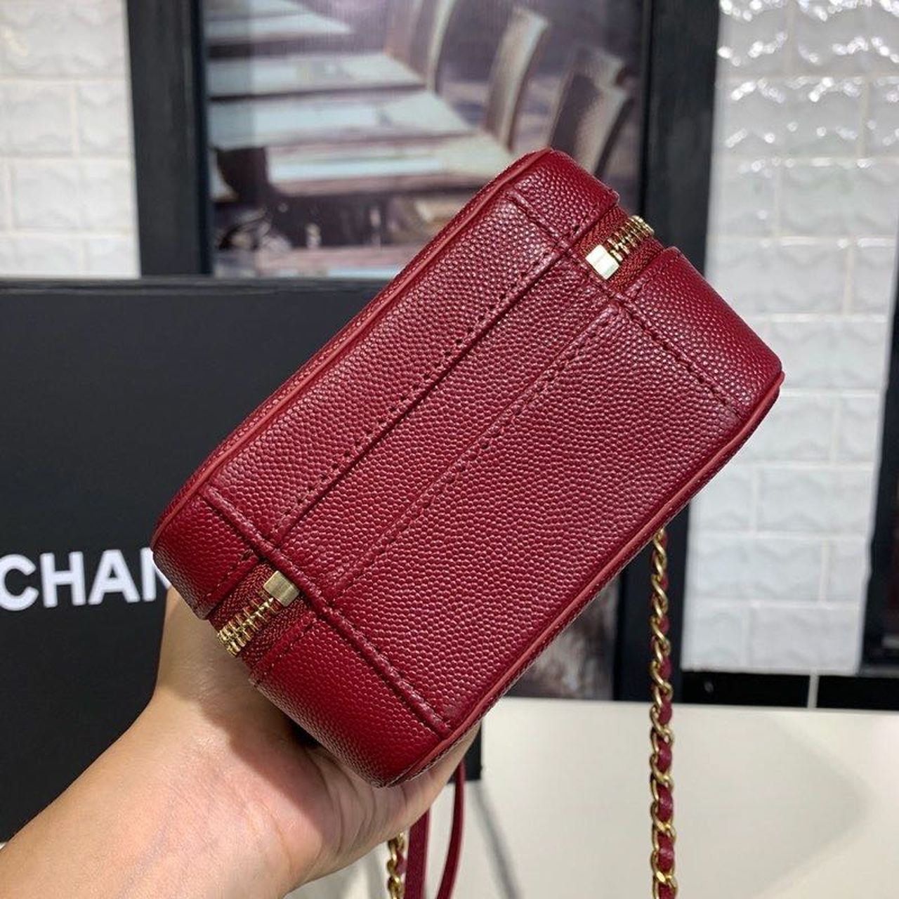 CHL Filigree Vertical Vanity Case Bag Burgundy For Women, Women’s Handbags, Shoulder And Crossbody Bags 6.7in/17cm