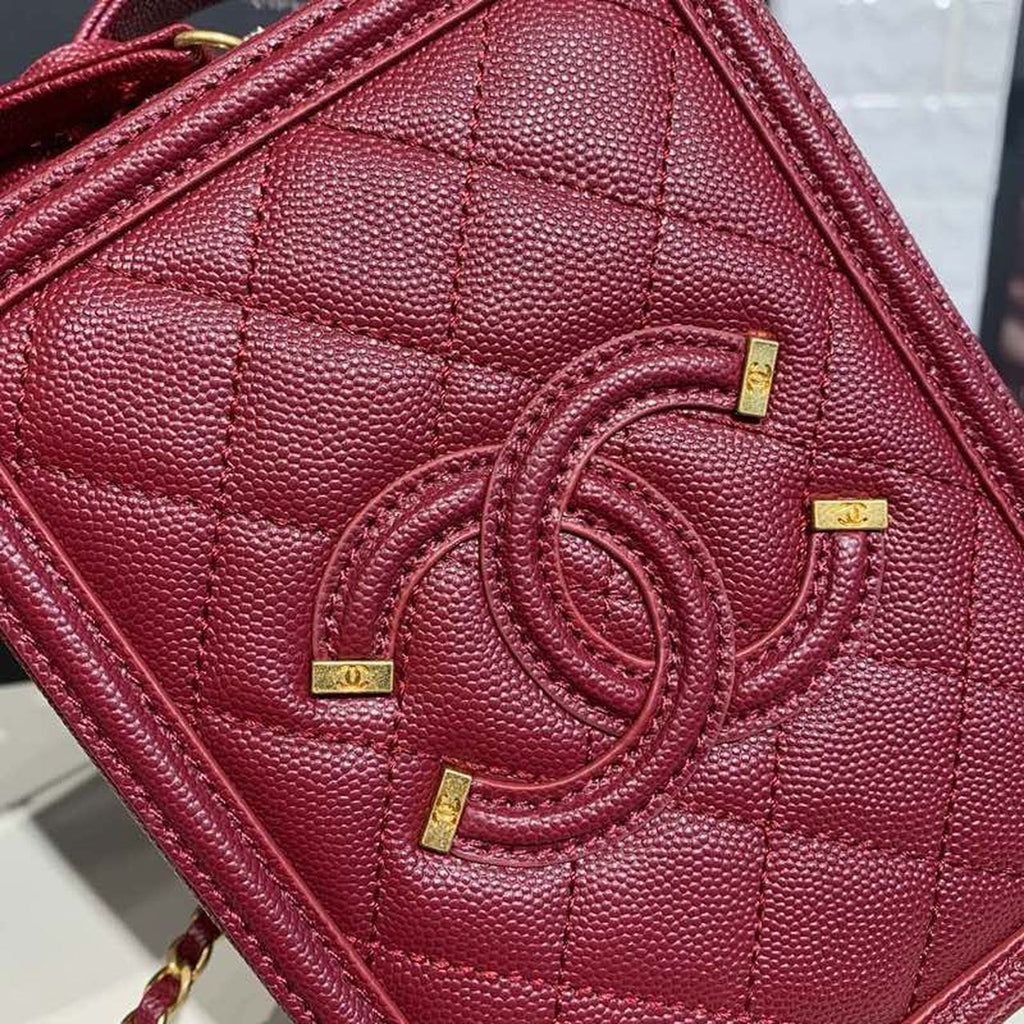 CHL Filigree Vertical Vanity Case Bag Burgundy For Women, Women’s Handbags, Shoulder And Crossbody Bags 6.7in/17cm