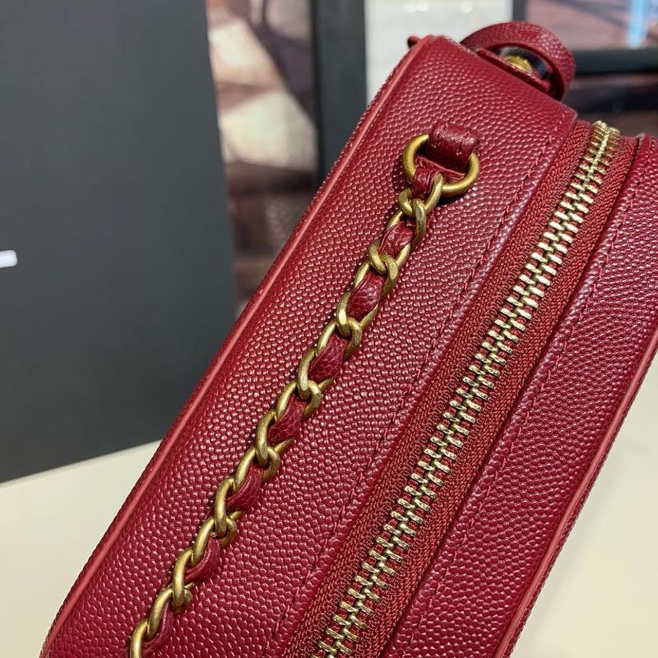 CHL Filigree Vertical Vanity Case Bag Burgundy For Women, Women’s Handbags, Shoulder And Crossbody Bags 6.7in/17cm