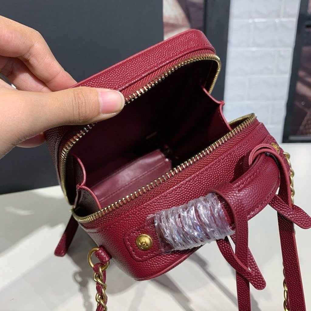 CHL Filigree Vertical Vanity Case Bag Burgundy For Women, Women’s Handbags, Shoulder And Crossbody Bags 6.7in/17cm